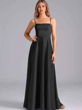 Azazie Black Square-Neck Maxi Dress - size 2